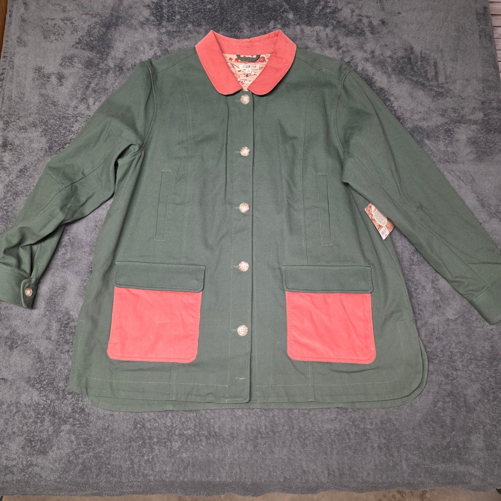 Chore Coat Womens XL Olive Coral Western Utility Cottagecore